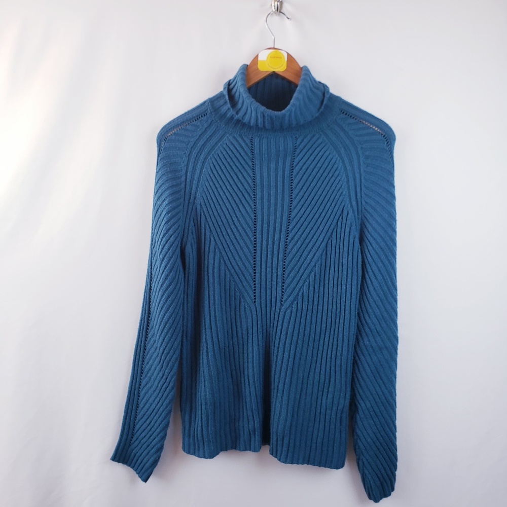 Womens Turtleneck Ribbed Sweater Sz Medium Blue - Picture 2 of 5
